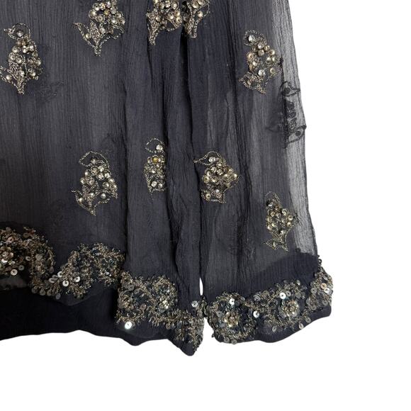 Isabel Marant Midnight Blue Embellished Sheer Silk Long Sleeve Blouse Size 6 - Picture 4 of 13